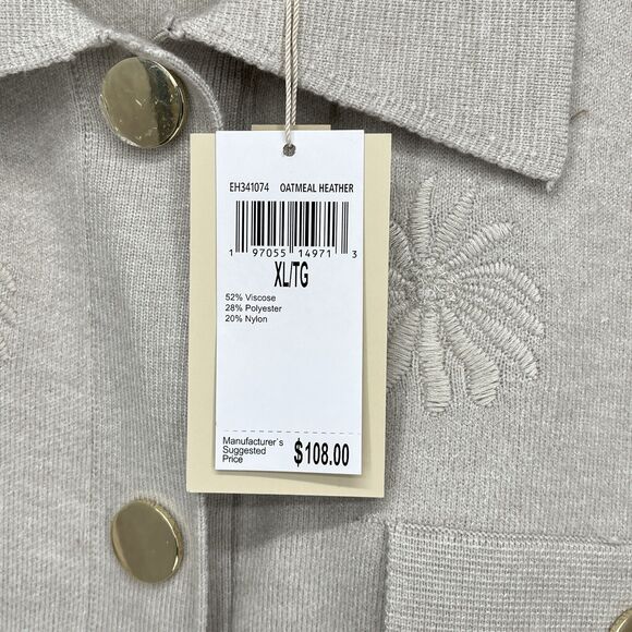 Elie. Elie Tahari Cardigan Womens XL Tan Oatmeal Heather Neutral Cozy Monochrome - Picture 4 of 11